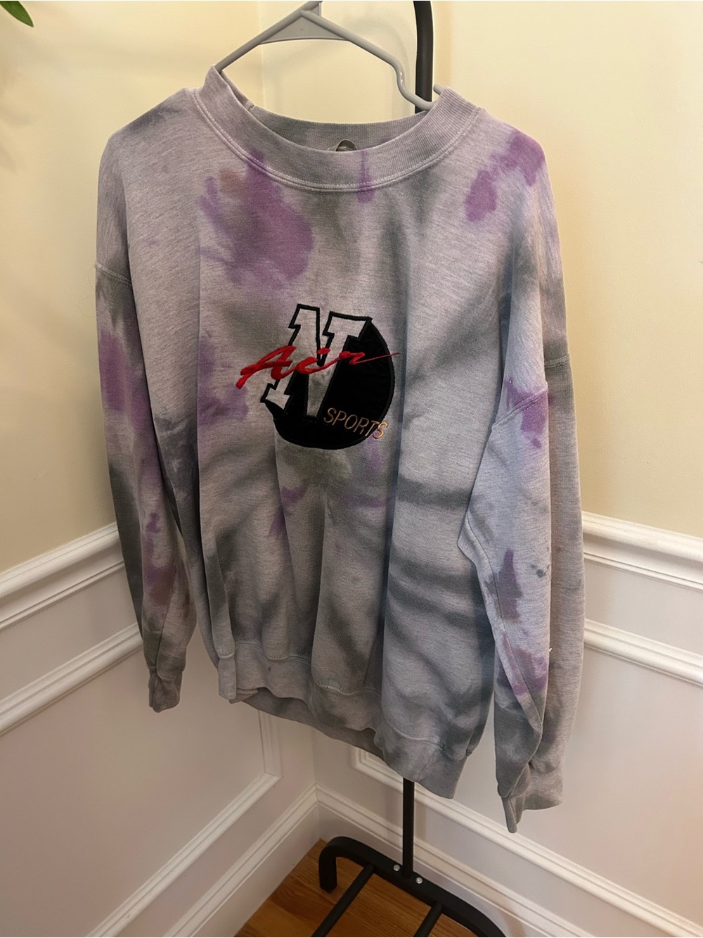 Vintage-Style Grey & Purple Tie-Dye Nike Crewneck